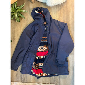 Women's AJ Sport Navy Hooded Jacket with Aztec Fleece Lining M